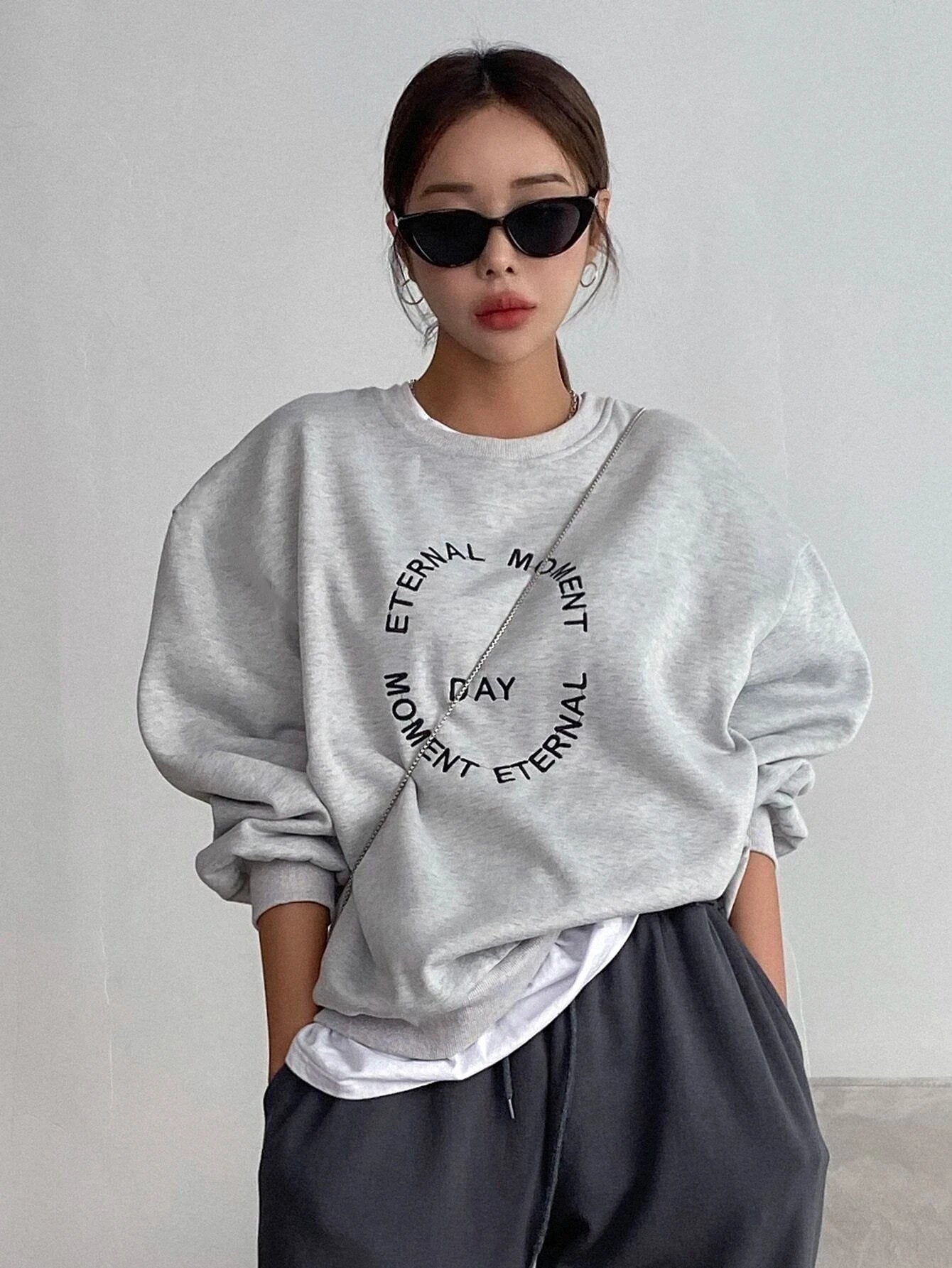 Women's Sweatshirts Funny Letter Printing Pullover Crewneck Long Sleeves Oversize Hoodie Fashion Casual Autumn Female Clothes