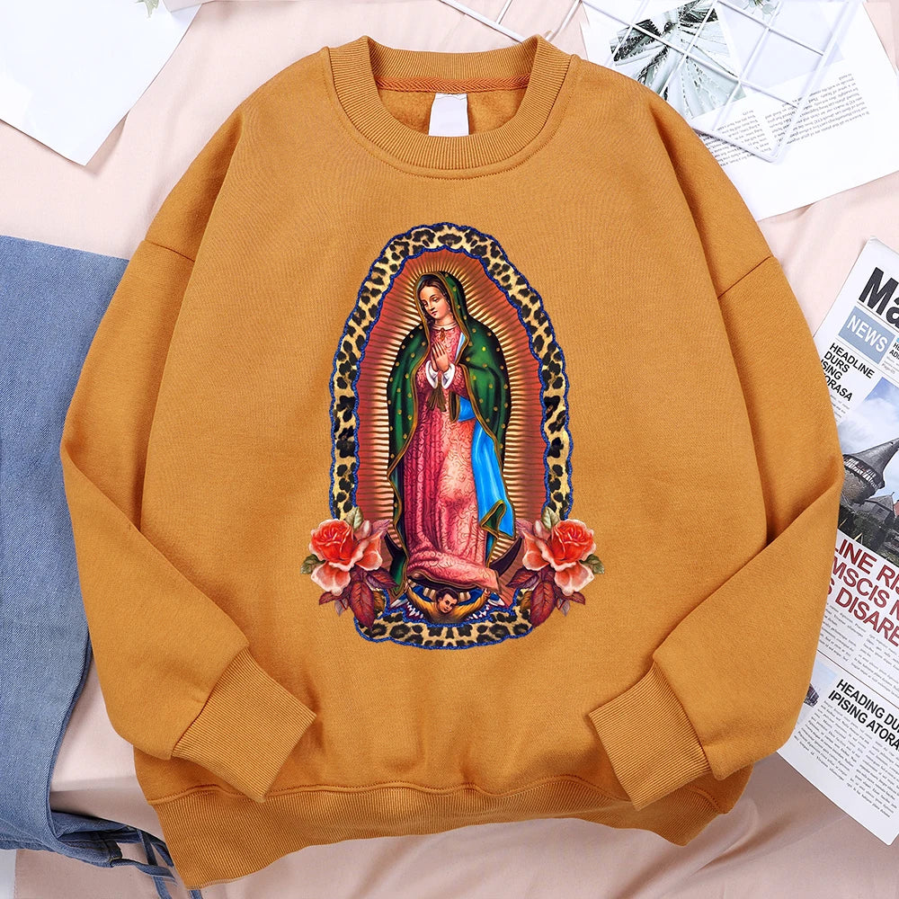 Nuestra Señora De Guadalupe Sweatshirts Mens Creativity Loose Hoodie Cartoon Fleece Hoody Clothing Casual O-Neck Hoodie Pullover