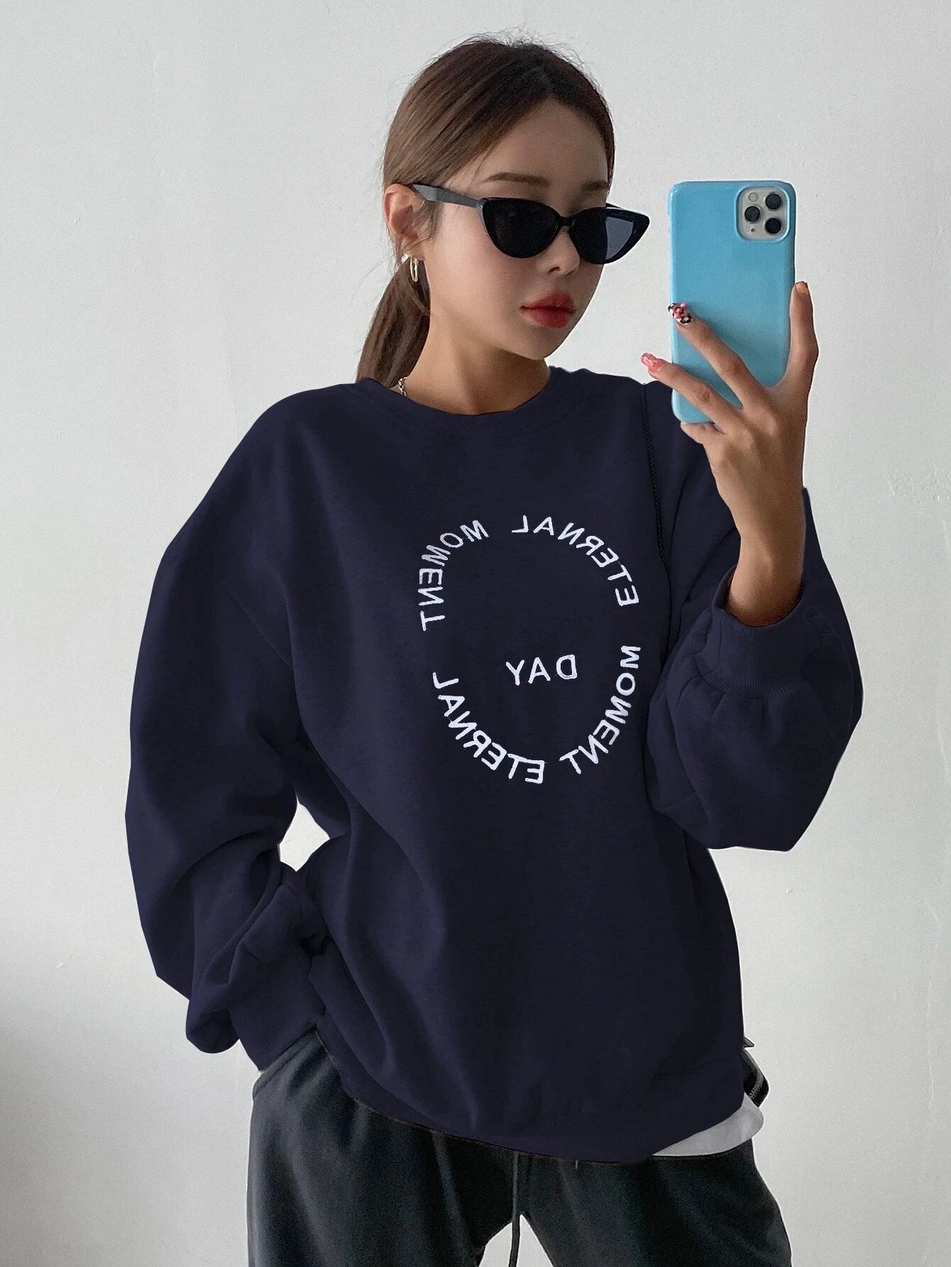 Women's Sweatshirts Funny Letter Printing Pullover Crewneck Long Sleeves Oversize Hoodie Fashion Casual Autumn Female Clothes