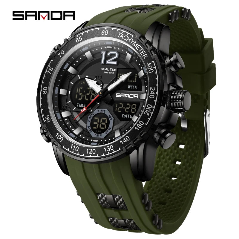 SANDA New Men's Wristwatch Waterproof Alarm Clock Multi-function Double Display Electronic Sports Watch LED Digital Quartz Clock