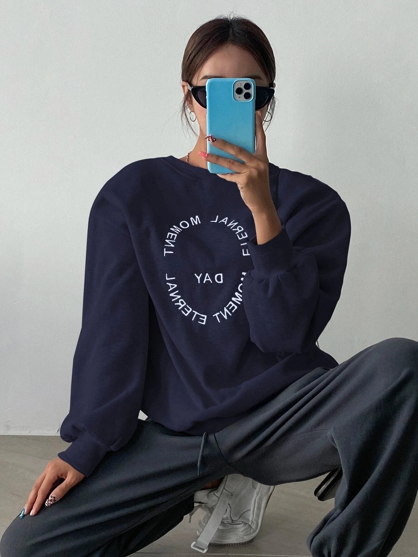 Women's Sweatshirts Funny Letter Printing Pullover Crewneck Long Sleeves Oversize Hoodie Fashion Casual Autumn Female Clothes