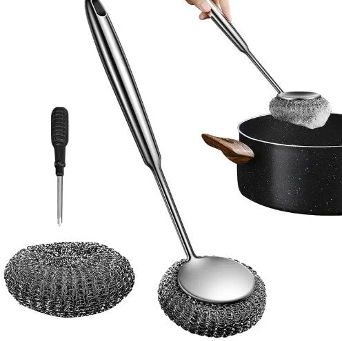 Long handle stainless steel pot brush