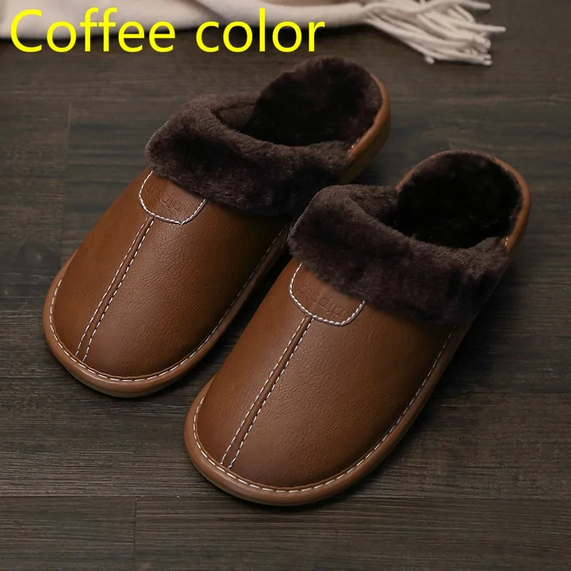 Men's Warm Leather Slippers