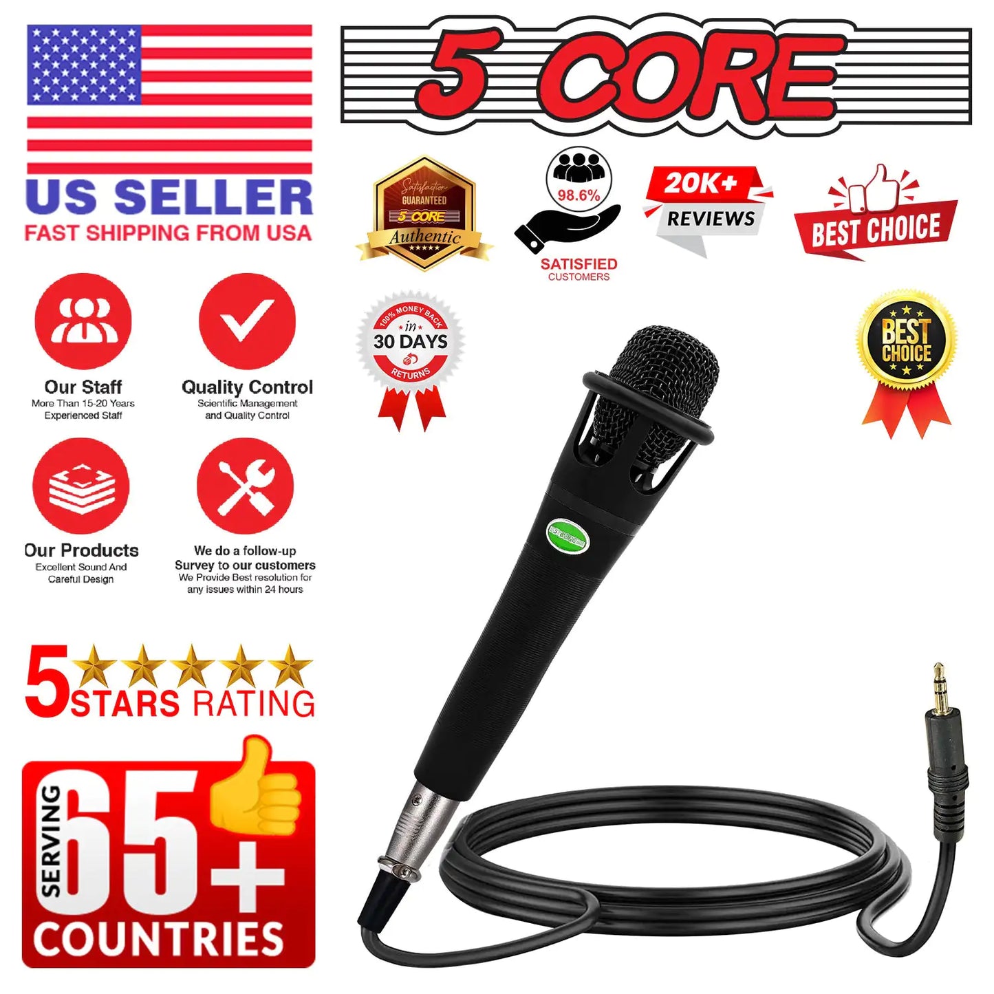 5Core XLR Microphone Dynamic Mic Karaoke Singing Studio Mics Handheld Microfono