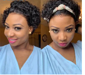 Lekker Short Curly Bob Lace Front Wig: Brazilian Remy Hair, Pre-Plucked Pixie Cut