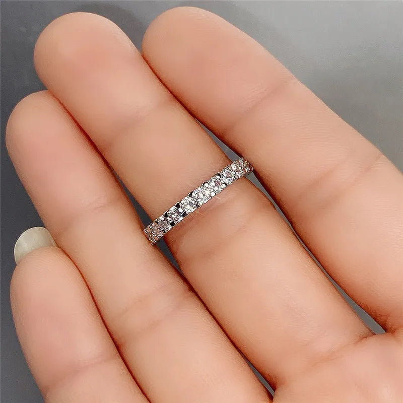 Huitan New Trendy Thin Finger Rings Silver Color Band with Shiny Cubic Zirconia Simple Stylish Daily Wear Accessories for Women
