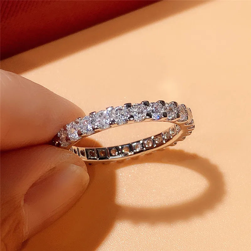 Huitan New Trendy Thin Finger Rings Silver Color Band with Shiny Cubic Zirconia Simple Stylish Daily Wear Accessories for Women