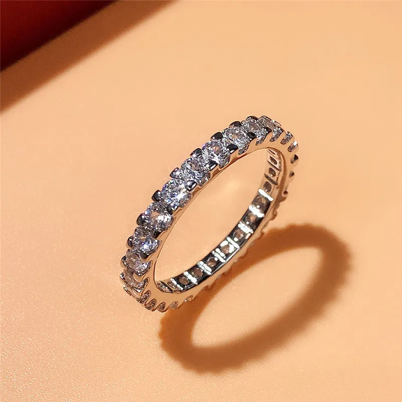Huitan New Trendy Thin Finger Rings Silver Color Band with Shiny Cubic Zirconia Simple Stylish Daily Wear Accessories for Women