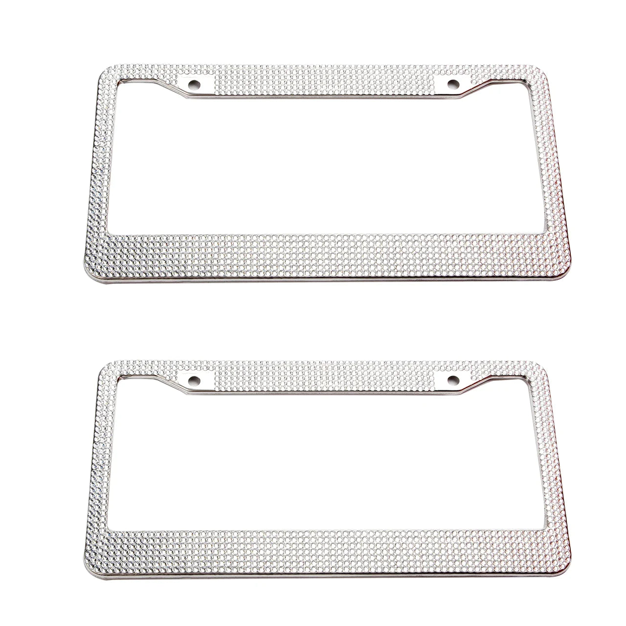 2PCS Bling License Plate Frame - W/Glitter Crystal Sparkling Rhinestone Diamond Caps