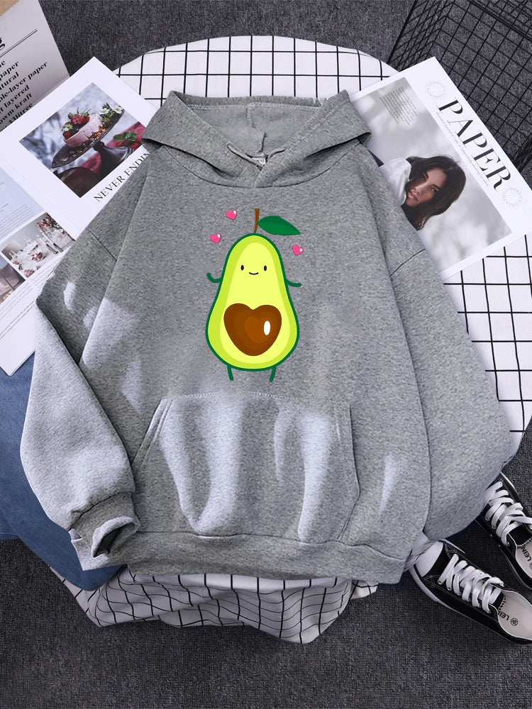 Hoodies Lovely Cartoon Avocado Printing Hoodie Female Oversized Fashion Pullover For Women Aesthetics Winter Women'S Sweatshirt