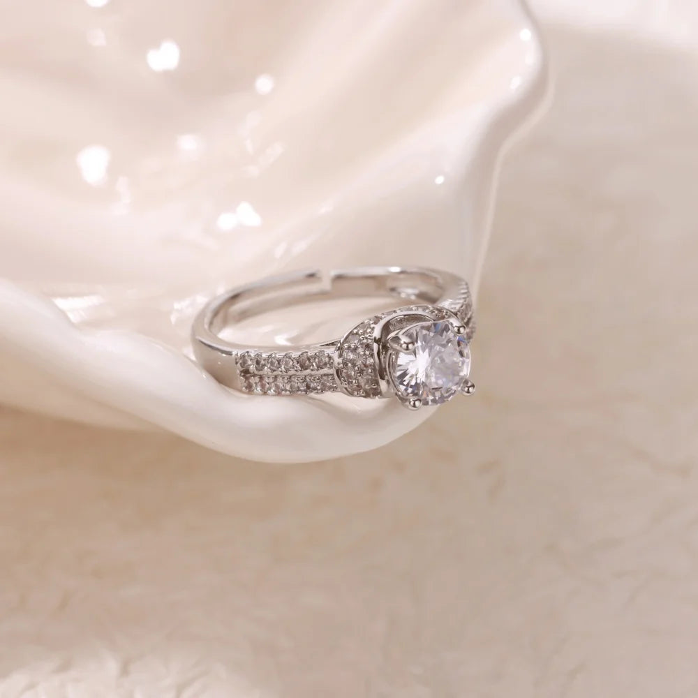 Zircon Round Rings For Women Gold Color Geometric Round Adjustable Ring Wedding Anniversary Waterproof Jewelry Gift