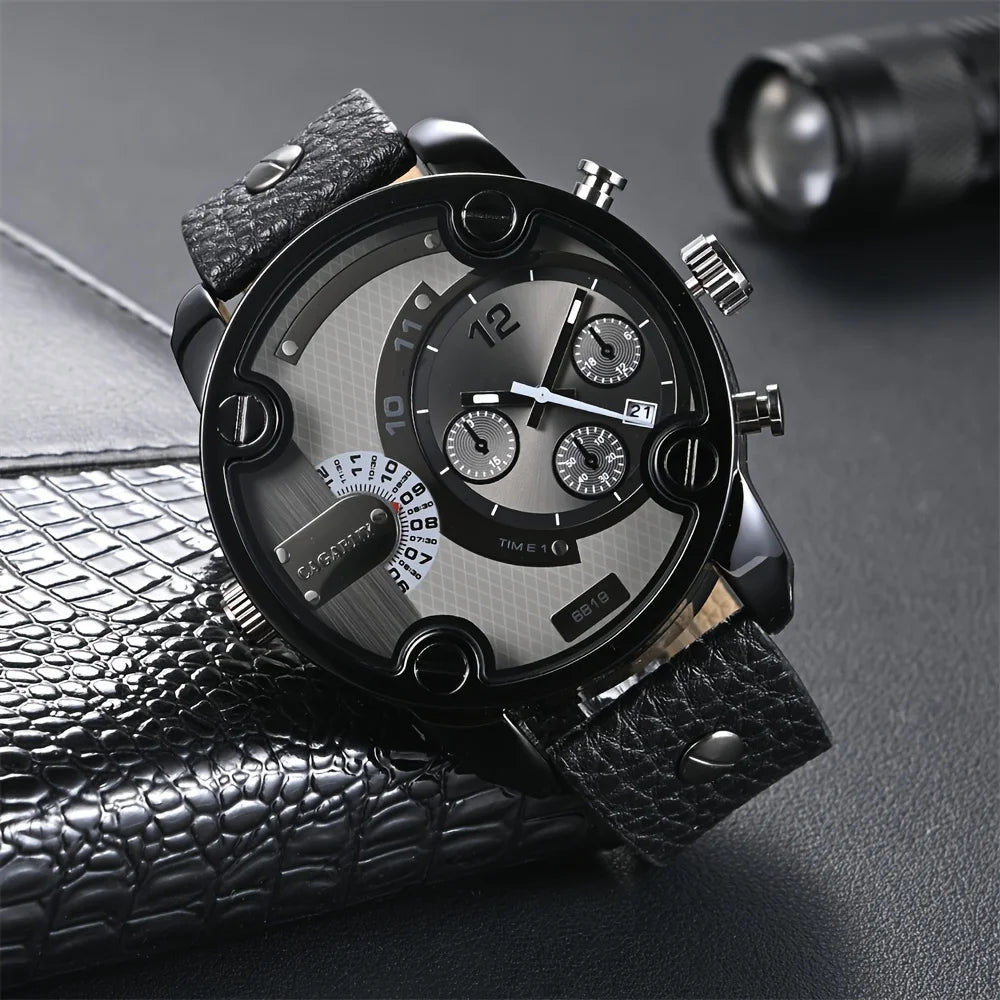 Men's Wrist Watch, Classic Casual Large Dial Men's Belt Quartz Wrist Watch