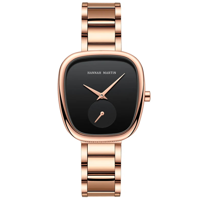2025 New Women's Quartz Wristwatch 34mm Wine Barrel Rose Gold Black Stopwatch Fashionable Minimalist Style Oval Women's Watches