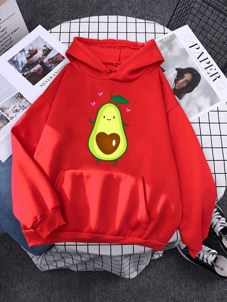 Hoodies Lovely Cartoon Avocado Printing Hoodie Female Oversized Fashion Pullover For Women Aesthetics Winter Women'S Sweatshirt