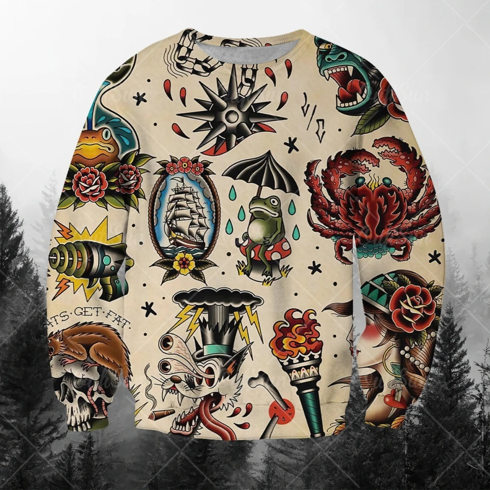 Men's Sweatshirts 3d Characters And Animal Graphic Long Sleeve Printed T-Shirts Loose O-Neck Hoodies Oversized Men Clothing Tops