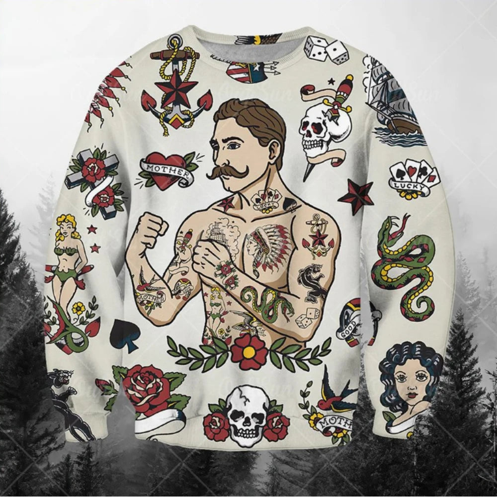 Men's Sweatshirts 3d Characters And Animal Graphic Long Sleeve Printed T-Shirts Loose O-Neck Hoodies Oversized Men Clothing Tops