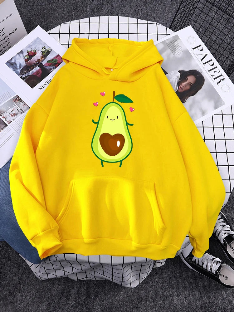 Hoodies Lovely Cartoon Avocado Printing Hoodie Female Oversized Fashion Pullover For Women Aesthetics Winter Women'S Sweatshirt