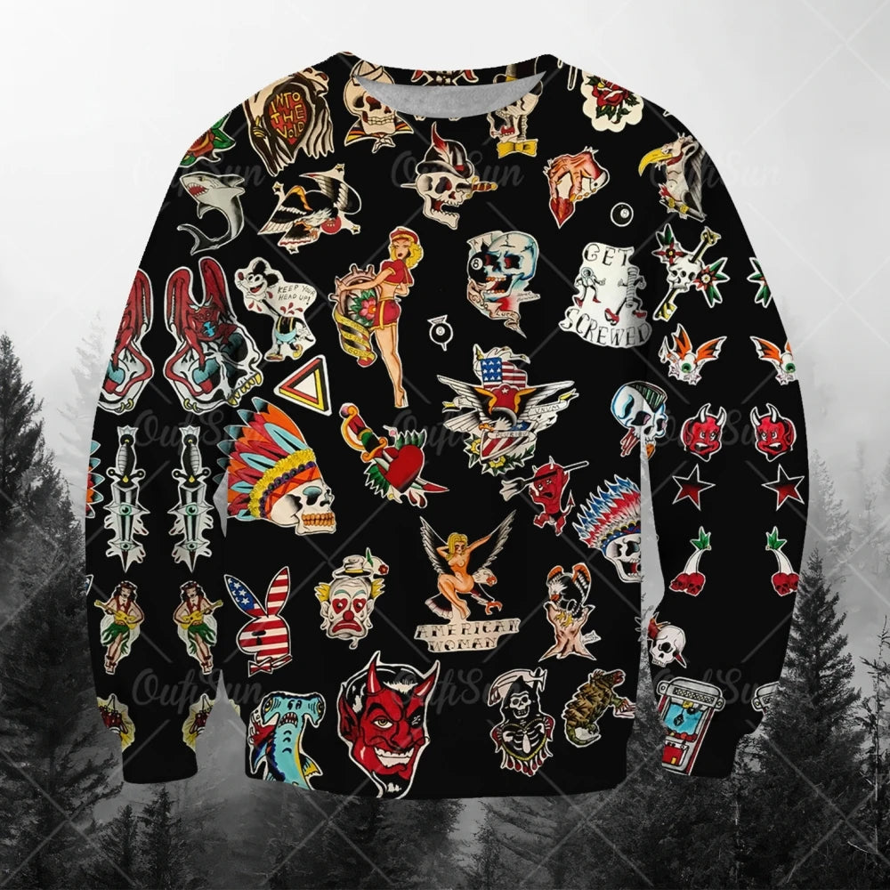 Men's Sweatshirts 3d Characters And Animal Graphic Long Sleeve Printed T-Shirts Loose O-Neck Hoodies Oversized Men Clothing Tops