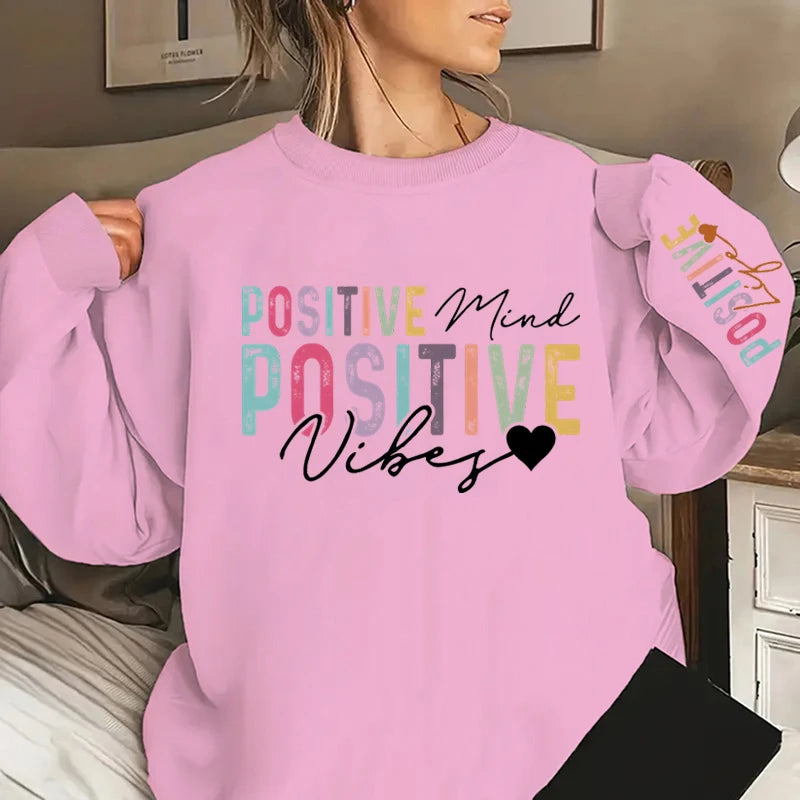 Women's Sweatshirts Positive Affirmations Life Mind Vibes Print Crew Neck Sweatshirts Oversized Graphic Long Sleeves Pullovers