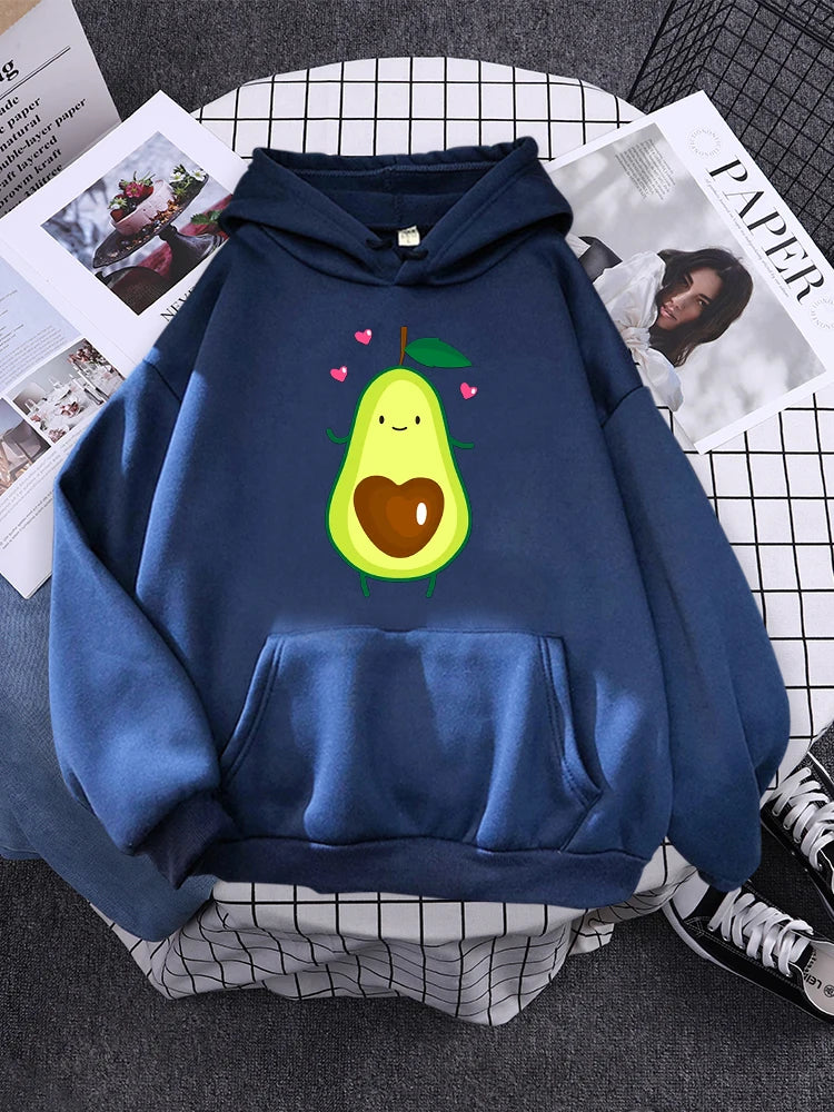 Hoodies Lovely Cartoon Avocado Printing Hoodie Female Oversized Fashion Pullover For Women Aesthetics Winter Women'S Sweatshirt