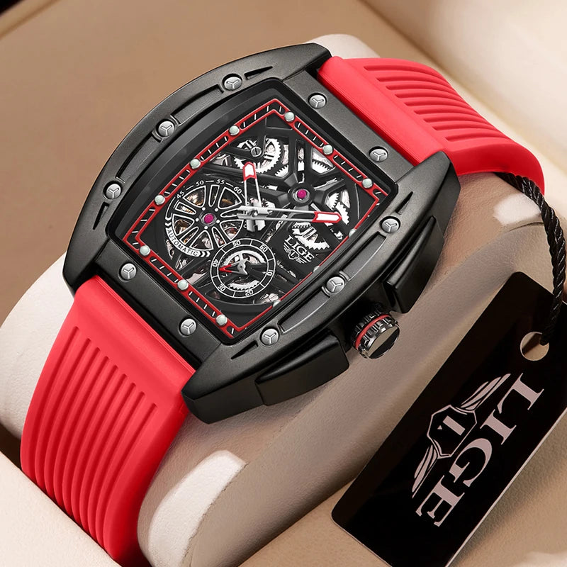 LIGE Automatic Mechanical Watches for Man Luxury Watch Men Waterproof Wristwatch Rubber Strap Relogio Masculion Free Shipping