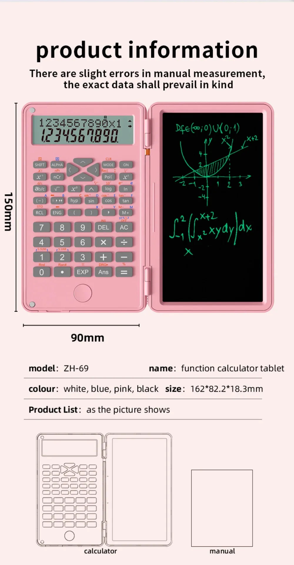 3 in 1 Scientific Calculator Foldable 6-inch Office LCD Drawing Pad Portable Erasable Digital Writing Tablet