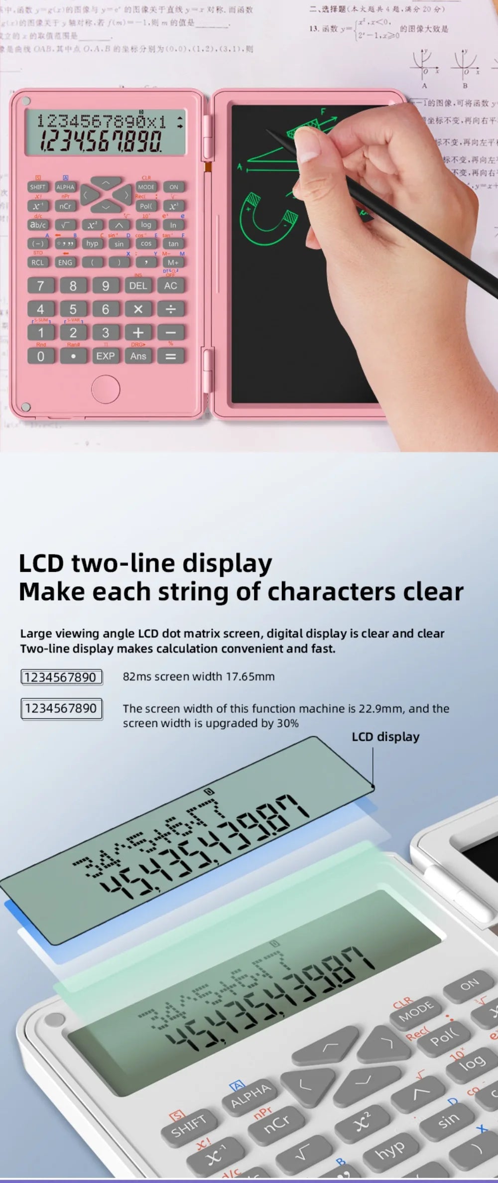 3 in 1 Scientific Calculator Foldable 6-inch Office LCD Drawing Pad Portable Erasable Digital Writing Tablet