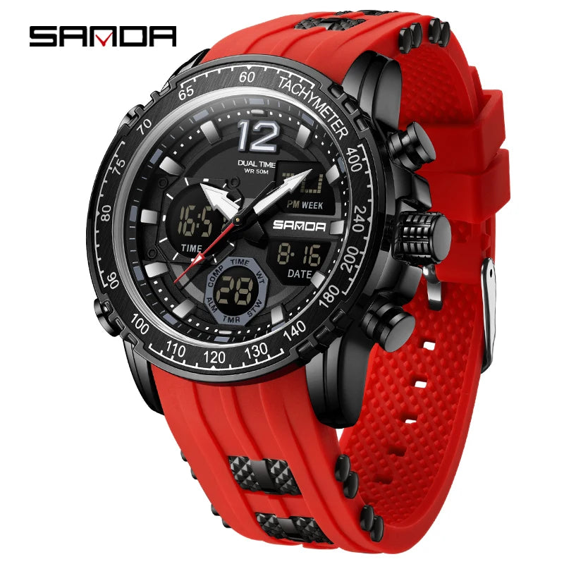 SANDA New Men's Wristwatch Waterproof Alarm Clock Multi-function Double Display Electronic Sports Watch LED Digital Quartz Clock