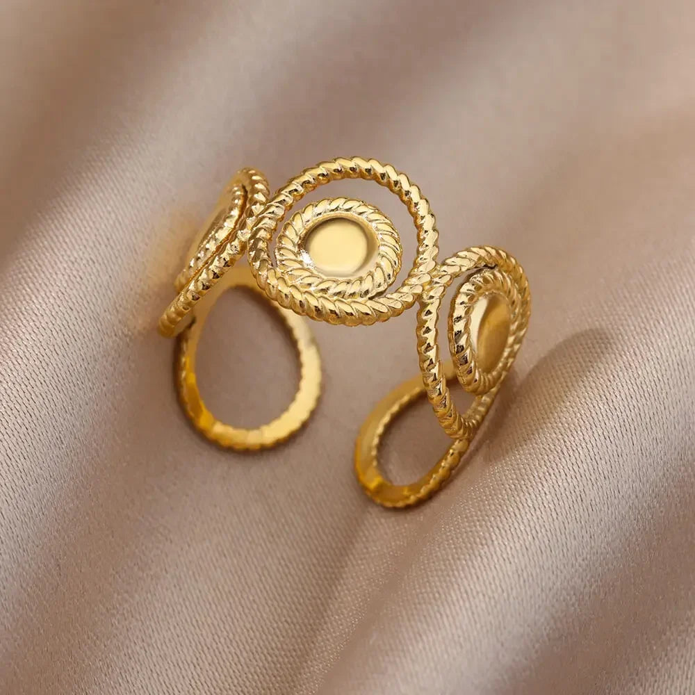 Stainless Steel Rings for Women Aesthetic Heart Gold Color Wedding Ring Vintage Waterproof Wedding Jewelry Prom Accessories Gift