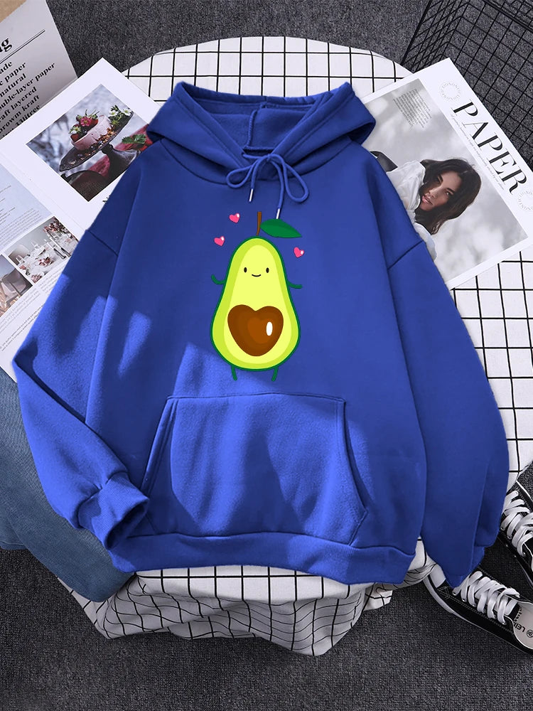 Hoodies Lovely Cartoon Avocado Printing Hoodie Female Oversized Fashion Pullover For Women Aesthetics Winter Women'S Sweatshirt
