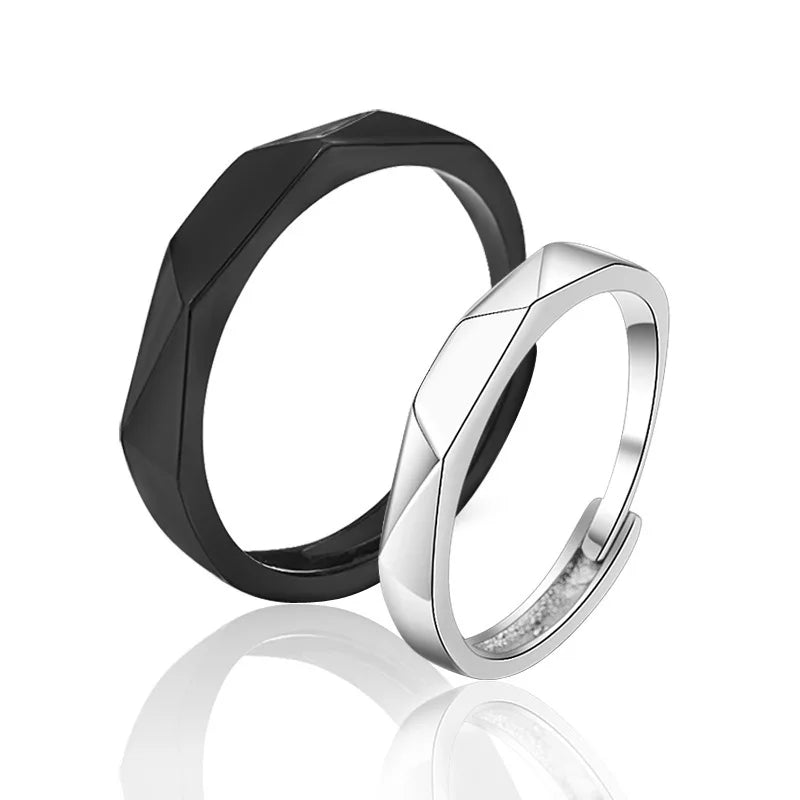 Fashion Black White Ring Geometric Irregularities Smooth Couple Adjustable Rings Simplicity Student Party Jewelry