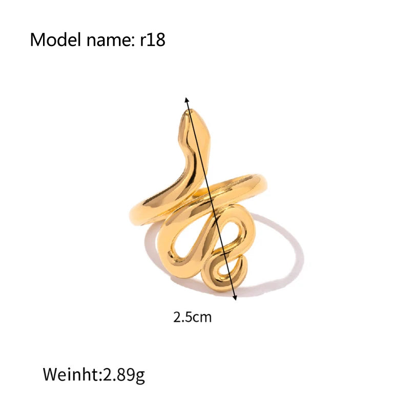 2025 Vintage Hollow Zircon Rings For Women Metal Gold Color Trend Luxury Snake Shape Vintage Trendy Stainless Steel Ring Jewelry