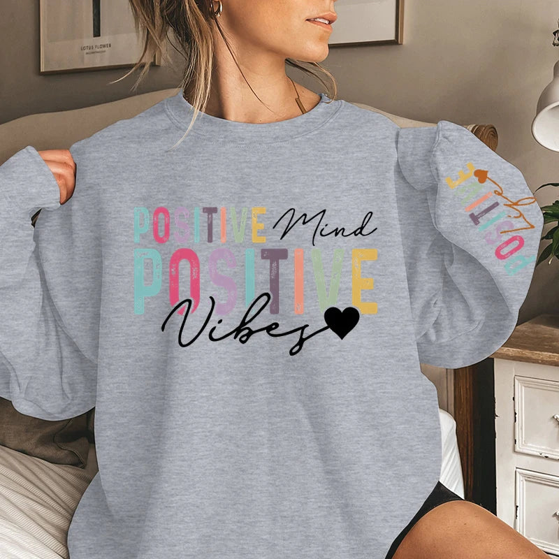 Women's Sweatshirts Positive Affirmations Life Mind Vibes Print Crew Neck Sweatshirts Oversized Graphic Long Sleeves Pullovers