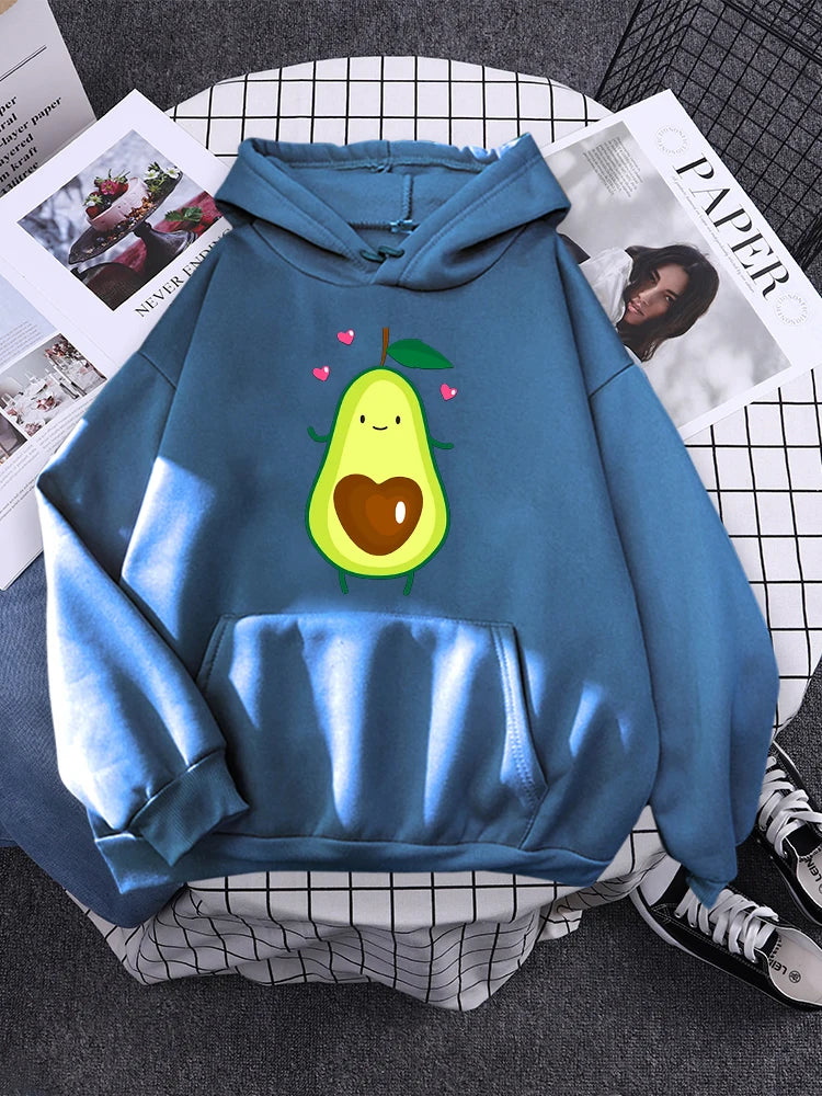 Hoodies Lovely Cartoon Avocado Printing Hoodie Female Oversized Fashion Pullover For Women Aesthetics Winter Women'S Sweatshirt