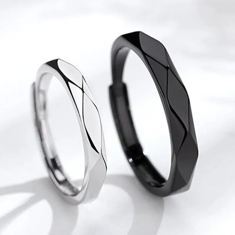 Fashion Black White Ring Geometric Irregularities Smooth Couple Adjustable Rings Simplicity Student Party Jewelry
