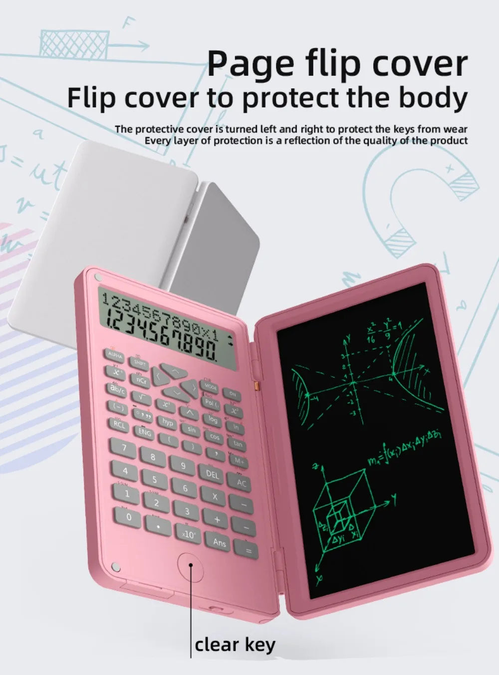 3 in 1 Scientific Calculator Foldable 6-inch Office LCD Drawing Pad Portable Erasable Digital Writing Tablet
