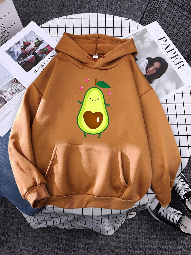 Hoodies Lovely Cartoon Avocado Printing Hoodie Female Oversized Fashion Pullover For Women Aesthetics Winter Women'S Sweatshirt