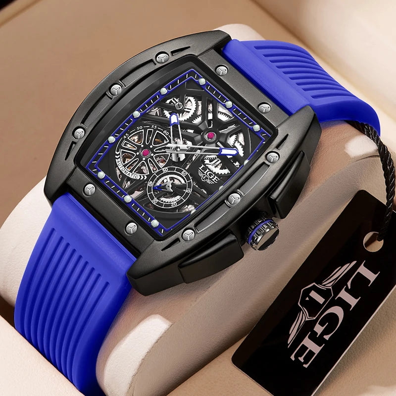 LIGE Automatic Mechanical Watches for Man Luxury Watch Men Waterproof Wristwatch Rubber Strap Relogio Masculion Free Shipping