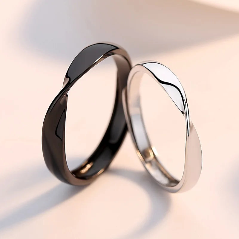Fashion Black White Ring Geometric Irregularities Smooth Couple Adjustable Rings Simplicity Student Party Jewelry