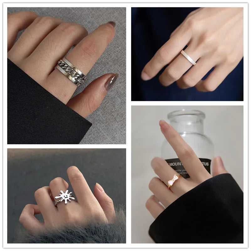New Hiphop Unisex Rings Silver Color Handmade Women Men Rings Punk Trend New Party Gift bague femme Wholesale anillos mujer