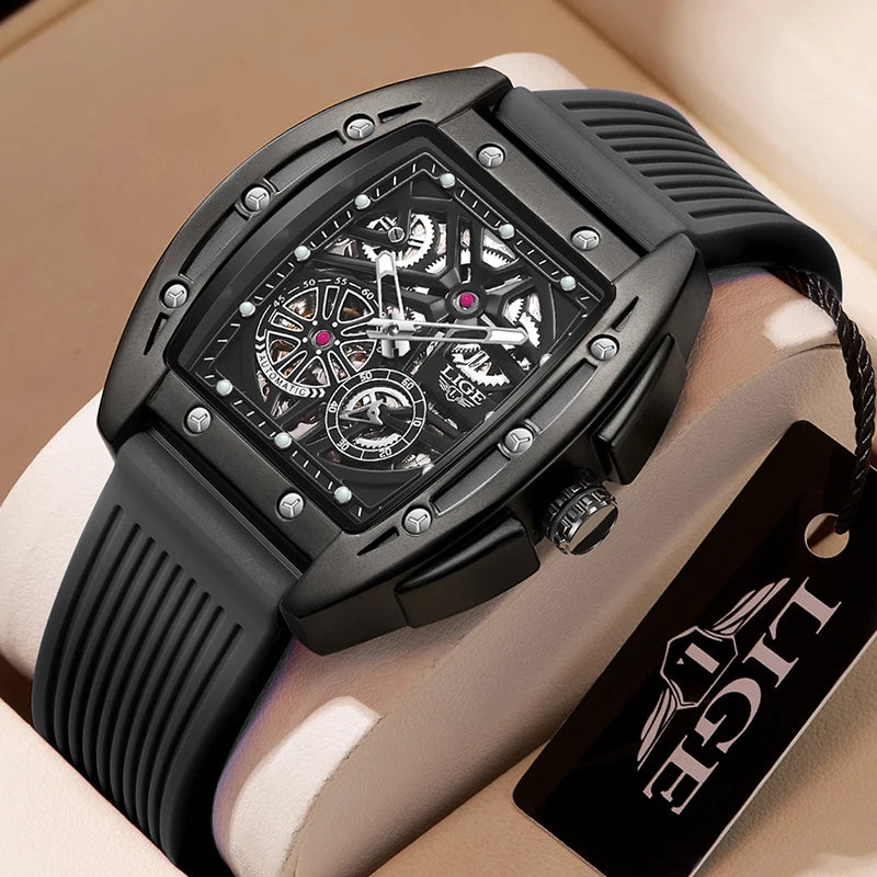 LIGE Automatic Mechanical Watches for Man Luxury Watch Men Waterproof Wristwatch Rubber Strap Relogio Masculion Free Shipping