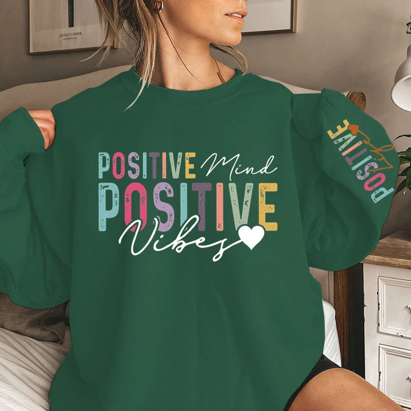 Women's Sweatshirts Positive Affirmations Life Mind Vibes Print Crew Neck Sweatshirts Oversized Graphic Long Sleeves Pullovers