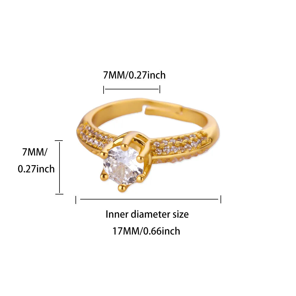 Zircon Round Rings For Women Gold Color Geometric Round Adjustable Ring Wedding Anniversary Waterproof Jewelry Gift