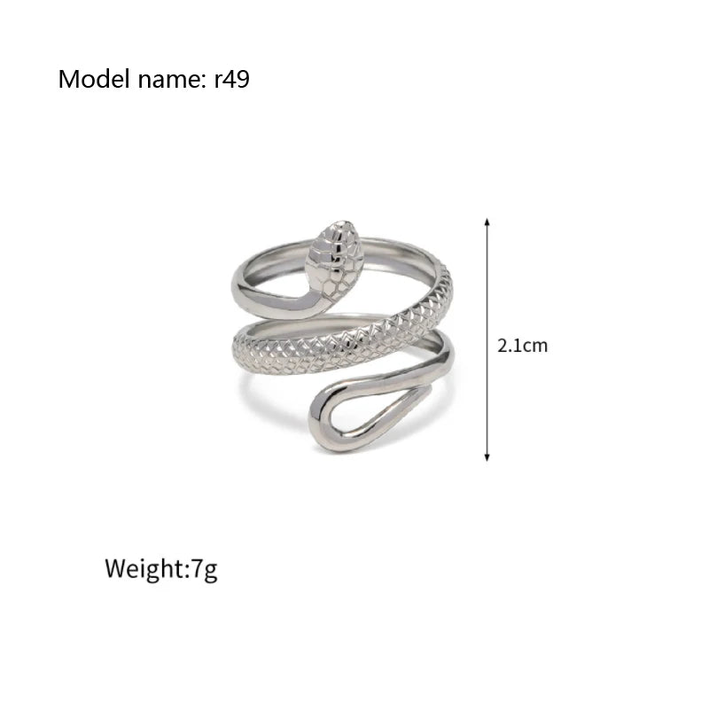 2025 Vintage Hollow Zircon Rings For Women Metal Gold Color Trend Luxury Snake Shape Vintage Trendy Stainless Steel Ring Jewelry