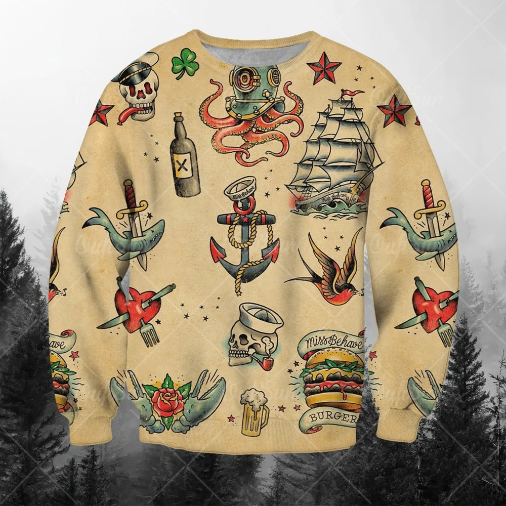 Men's Sweatshirts 3d Characters And Animal Graphic Long Sleeve Printed T-Shirts Loose O-Neck Hoodies Oversized Men Clothing Tops