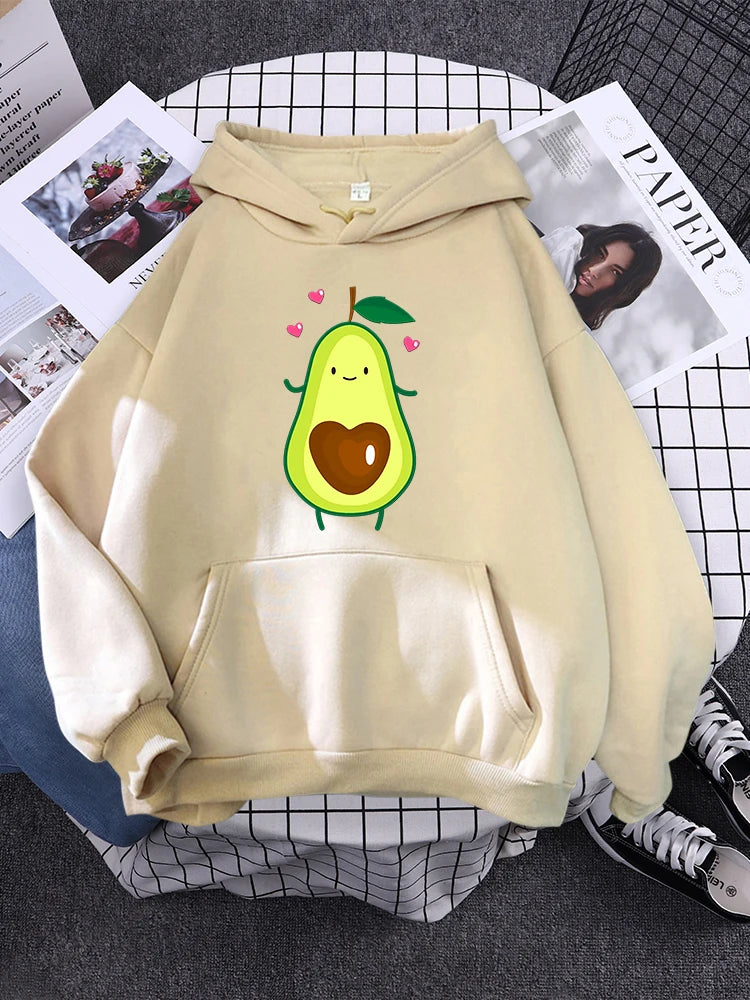 Hoodies Lovely Cartoon Avocado Printing Hoodie Female Oversized Fashion Pullover For Women Aesthetics Winter Women'S Sweatshirt