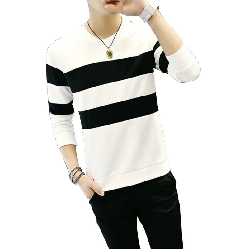 Black White Striped Sweatshirts Mens 2024 Spring Autumn Long Sleeve Sweatshirts Slim Fit Male Tracksuit Pullover Hoodie Clothing