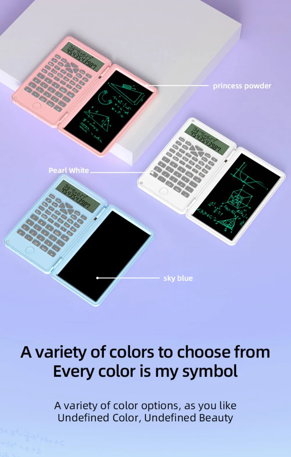 3 in 1 Scientific Calculator Foldable 6-inch Office LCD Drawing Pad Portable Erasable Digital Writing Tablet