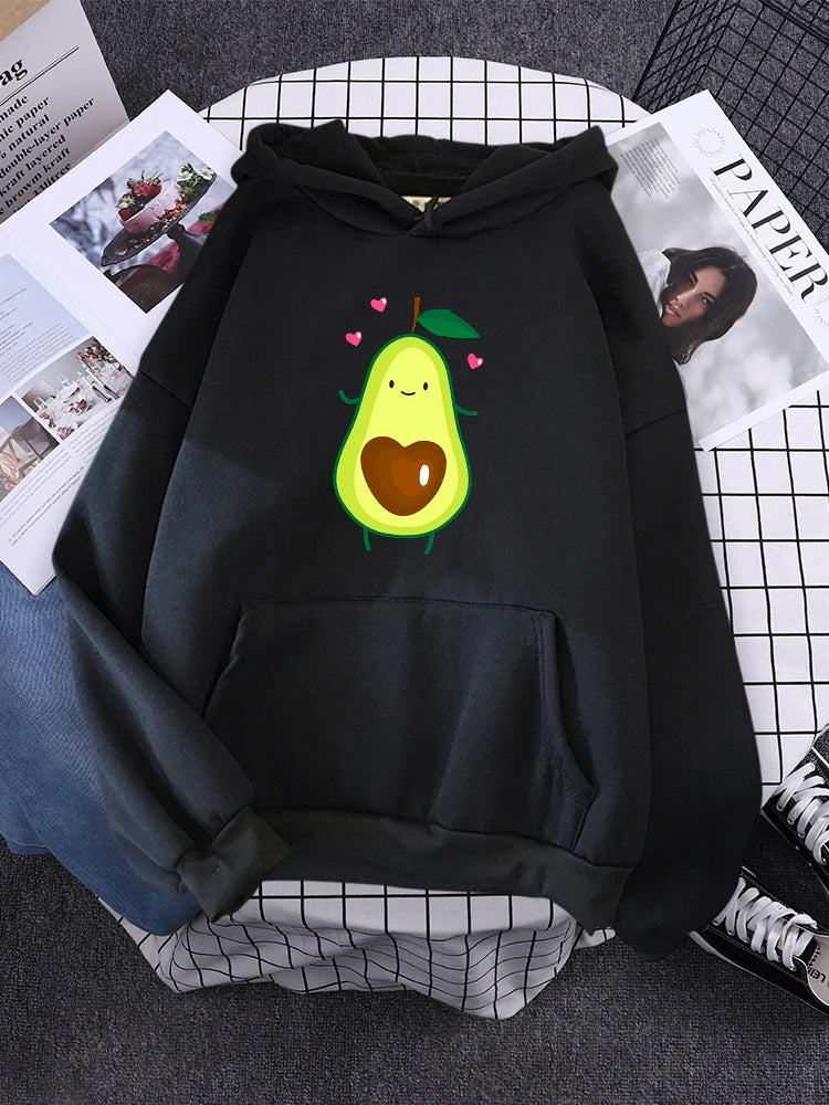 Hoodies Lovely Cartoon Avocado Printing Hoodie Female Oversized Fashion Pullover For Women Aesthetics Winter Women'S Sweatshirt