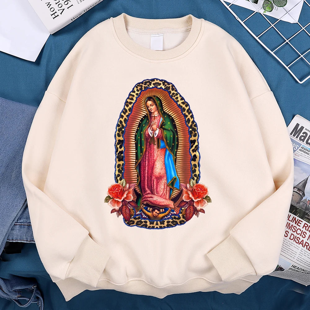Nuestra Señora De Guadalupe Sweatshirts Mens Creativity Loose Hoodie Cartoon Fleece Hoody Clothing Casual O-Neck Hoodie Pullover